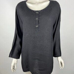 Hot Cotton Tunic Top Women XL Long Sleeve Round Button-Up Neck Lightweight Shirt